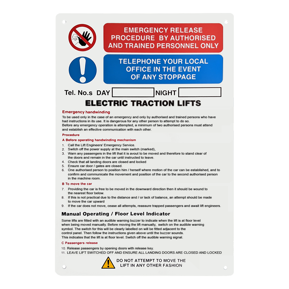 Handwinding Notice Traction Elevator Equipment